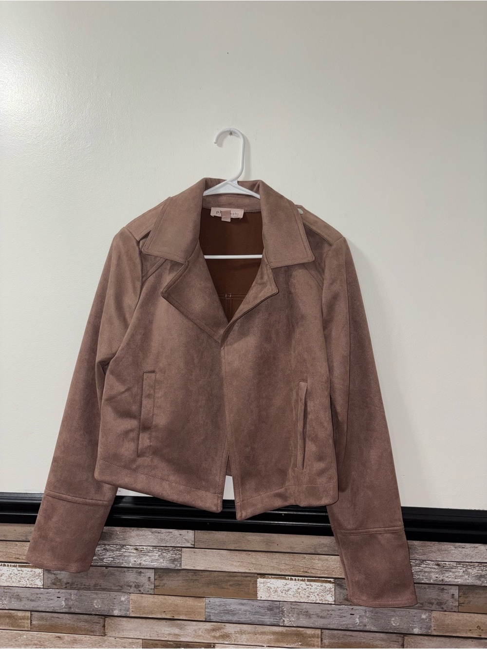 Philosophy Cropped Faux Suede Moto Jacket Size Small
